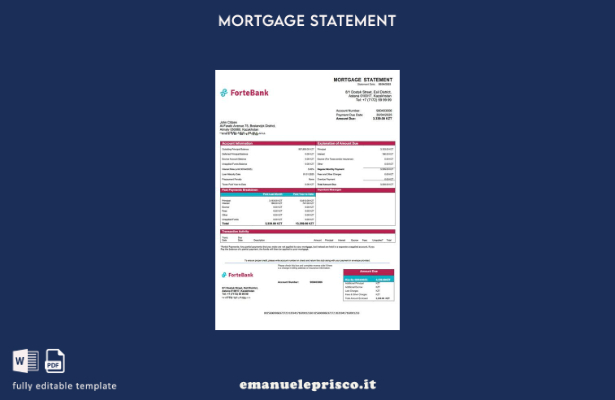 stile verificato Modello Word e modello di estratto conto ipotecario ForteBank d